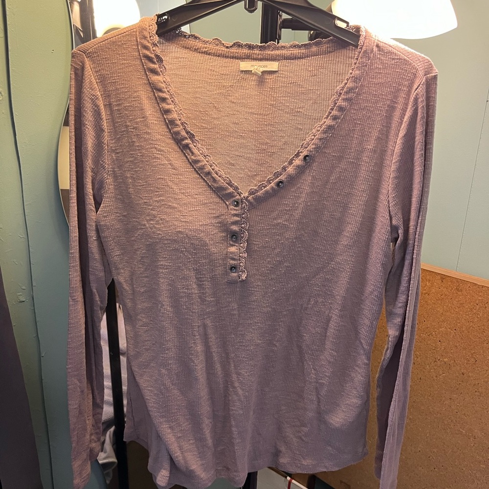 Maurices Mauve Long Sleeve Button Top